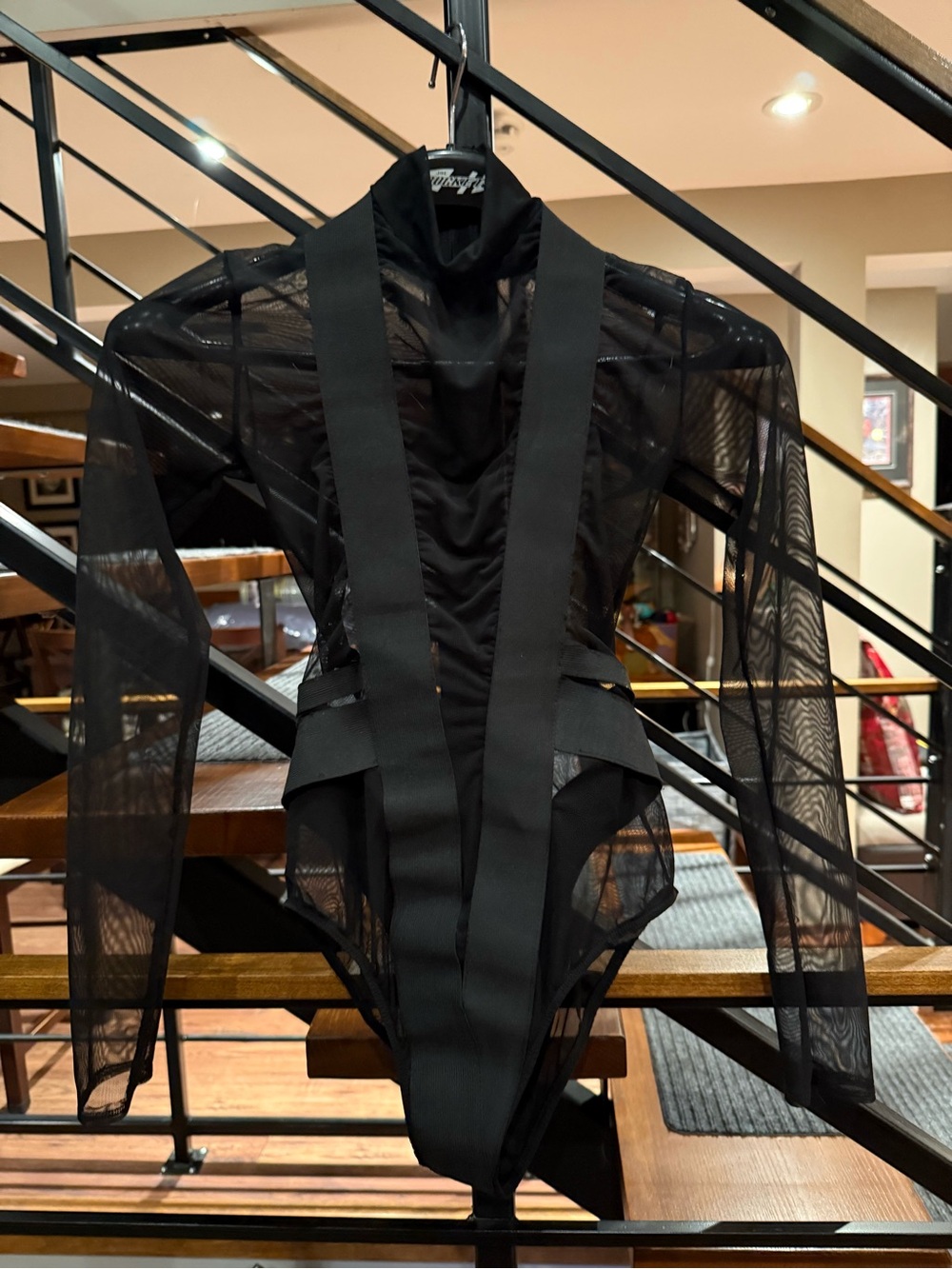 Sexy Black Tape Project Style Black Long-Sleeve Bodysuit